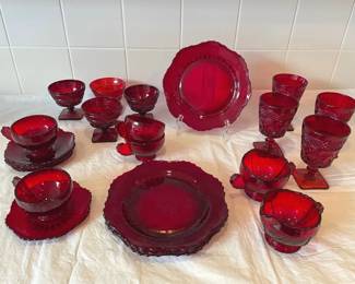 Martinsville Art Deco Radiance Ruby Red Glass 4 Place Setting