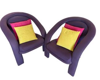 Pair of Purple Kagan Style Lounge 3 Leg Chairs by Carsons