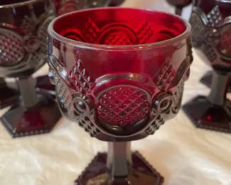 Ruby Red Avon Goblets And Small Bowls