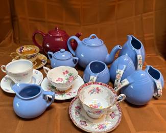 Halls Cornflower Blue Serve Ware, Lipton Teapots And Teacups Too
