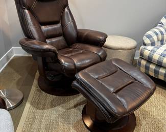 Leather swivel recliner + ottoman