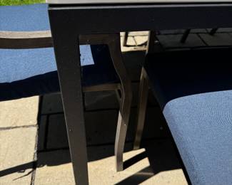 Room & Board Parsons patio dining table, Summer Classics Villa dining chairs & umbrella