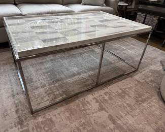 Theodore Alexander faux horn & stainless cocktail table  19.5"h x 47.5"w x 32"d
