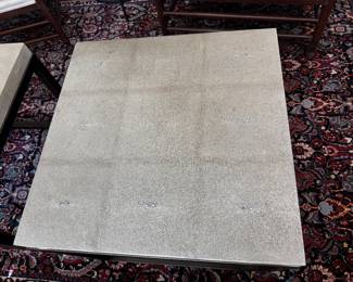 Pr. Lillian August faux shagreen & metal side tables 20" x 22" square