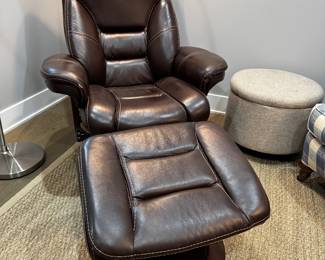 Leather swivel recliner + ottoman
