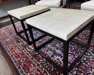 Pr. Lillian August faux shagreen & metal side tables 20" x 22" square