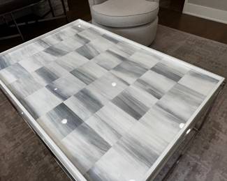 Alexander faux horn & stainless cocktail table  19.5"h x 47.5"w x 32"d