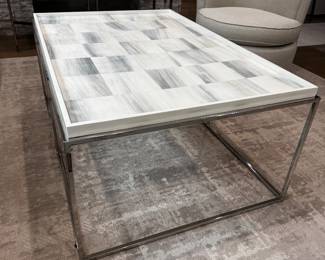 Alexander faux horn & stainless cocktail table  19.5"h x 47.5"w x 32"d