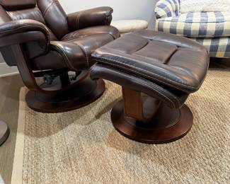 Leather swivel recliner + ottoman