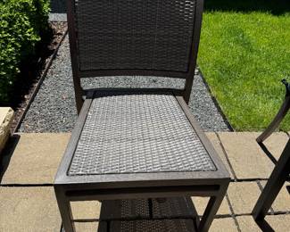 Room & Board Parsons patio dining table, Summer Classics Villa dining chairs & umbrella