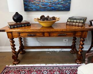 Rustic barley twist console table 31"h x 66"w x 20"d
