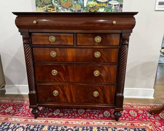 Hickory Chair Co. flame mahogany classical-style tall chest 42"h x 40"w x 19"d 
