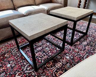 Pr. Lillian August faux shagreen & metal side tables 20" x 22" square