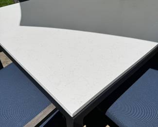 Room & Board Parsons patio dining table, Summer Classics Villa dining chairs & umbrella