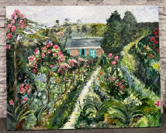  View of garden cottage oil painting 48" x 60"