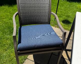 Room & Board Parsons patio dining table, Summer Classics Villa dining chairs & umbrella