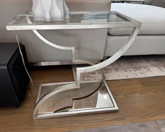 Deco-style silvered metal & glass side table