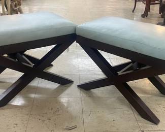 2- Mid-Century Benches w/ Leather