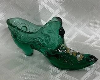 Fenton Artist Signed Green Shoe
