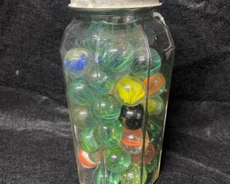 Total of 9 Jars of large marbles 