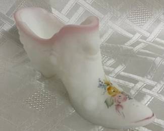 Fenton Artist Signed White Satin Shoe