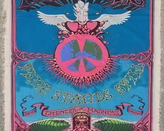 Rick Griffin designed concert banner. Printed on canvas. The show was to take place in Hawaii. It never happened. Classic Rick Griffin.