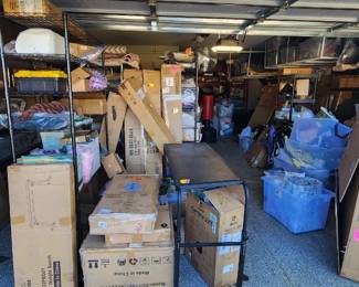 We will be sorting through this garage of mostly new in box goods for the sale!