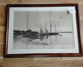 1891 Lithograph titled Quiet Waters Signed by Charles X. Harris