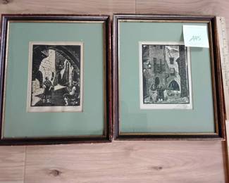 004 Pair Of Signed Woodblock Prints By Juan Castells Mart