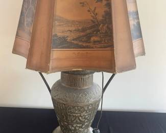 Large Metal Table Lamp With Embossed Design