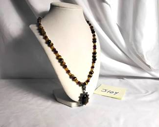 Handcrafted Tigers Eye And Sterling Silver Necklace