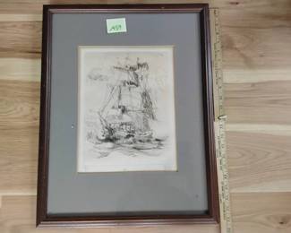 Signed And Numbered Engraving Of A Ship