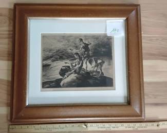 Signed Original Etching Titled Fisherman Three By John E. Costigan
