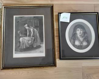 Two Antique Engravings Of Women