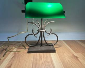 Contemporary Desk Lamp With Green Glass Shade