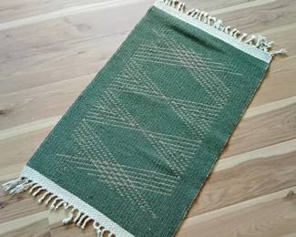 Handwoven Green And Tan Small Rug