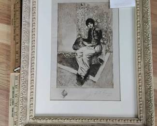 Antique Framed Etching Titled Moorish Incense Burner Signed By Jean Leon Gerome Ferris