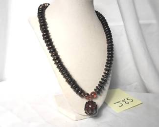 Handcrafted Necklace With Coin Pearls And Glass Pendant