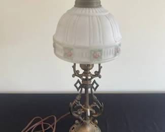 Small Antique Table Lamp With Glass Shade