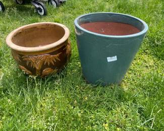 Two Large Planter Pots, Turquoise And Pandas
