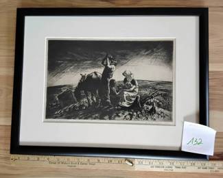 Vintage Framed Etching Titled Workers of the Soil Signed By artist John Edward Costigan
