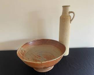 Large Handcrafted Pottery Jug And Bowl