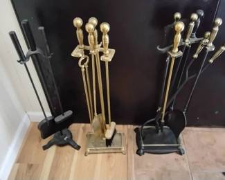 Three Sets Of Fireplace Tools