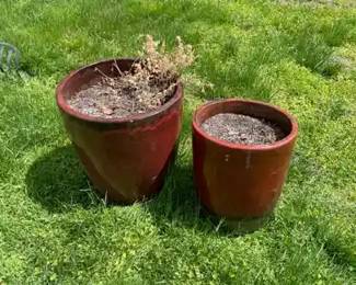 Two Red Modern Styled Large Planter Pots