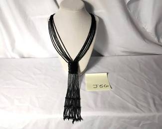 Black Beaded Long Necklace