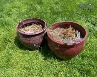Two Large Red Ceramic Planters