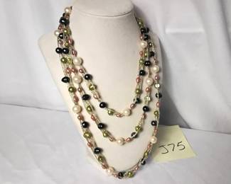 Extra Long Handcrafted Colored Pearl Beaded Necklace