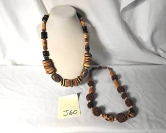Two Handcrafted Wood Bead Necklaces