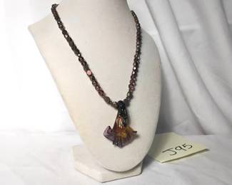 Handcrafted Necklace With Glass Flower Pendant