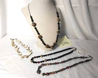 Lot Of 4 Handcrafted Gemstone And Glass Bead Necklaces